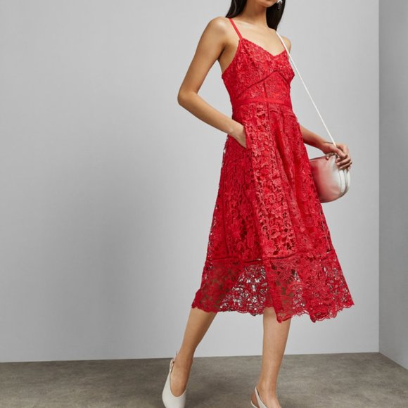 Ted Baker Dresses & Skirts - NWT Ted Baker Valens Mixed Lace Midi Dress ~ Red ~ 3 ~ US Size 8